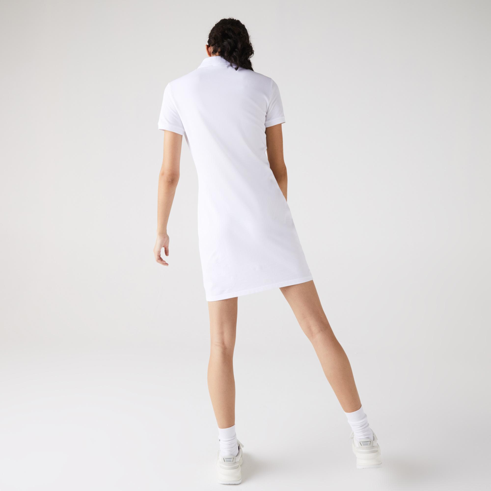 Lacoste Kadın Slim Fit Kısa Kollu Polo Yaka Beyaz Elbise. 7