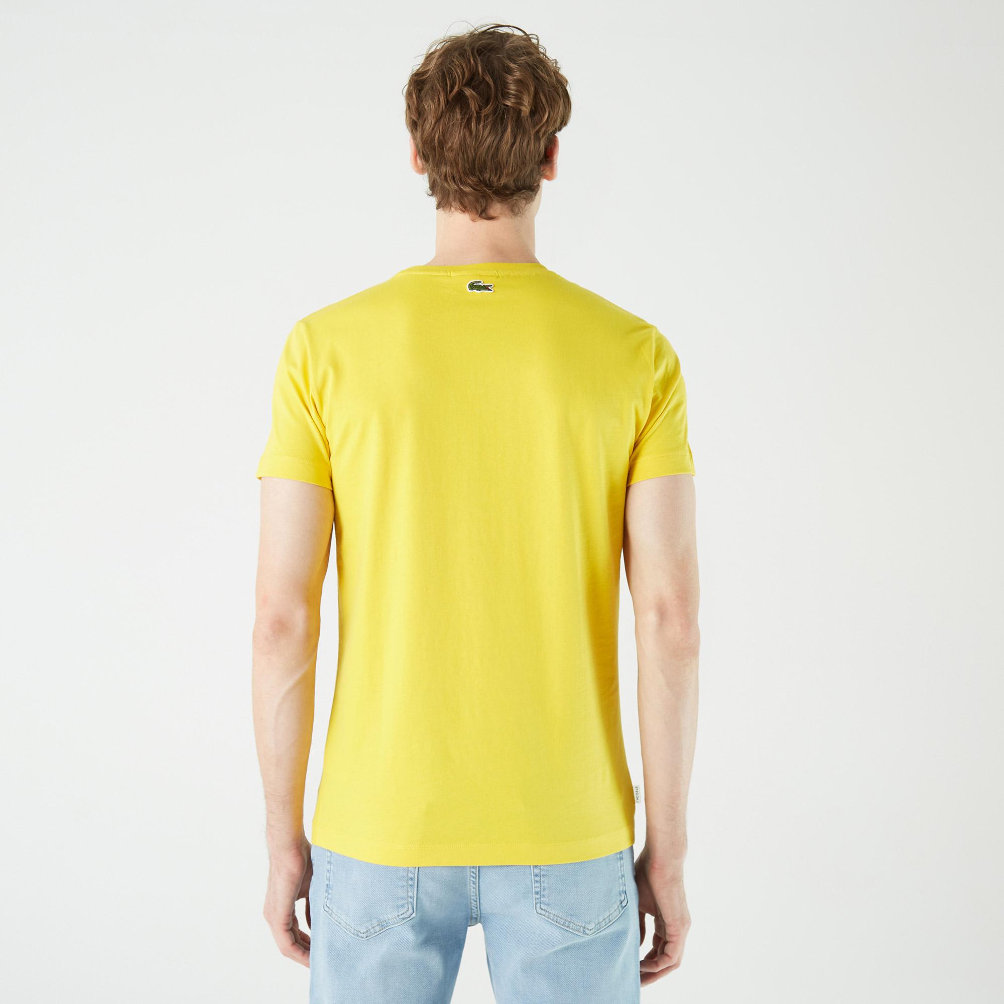 Lacoste Erkek Slim Fit Bisiklet Yaka Baskılı Sarı T-Shirt. 3