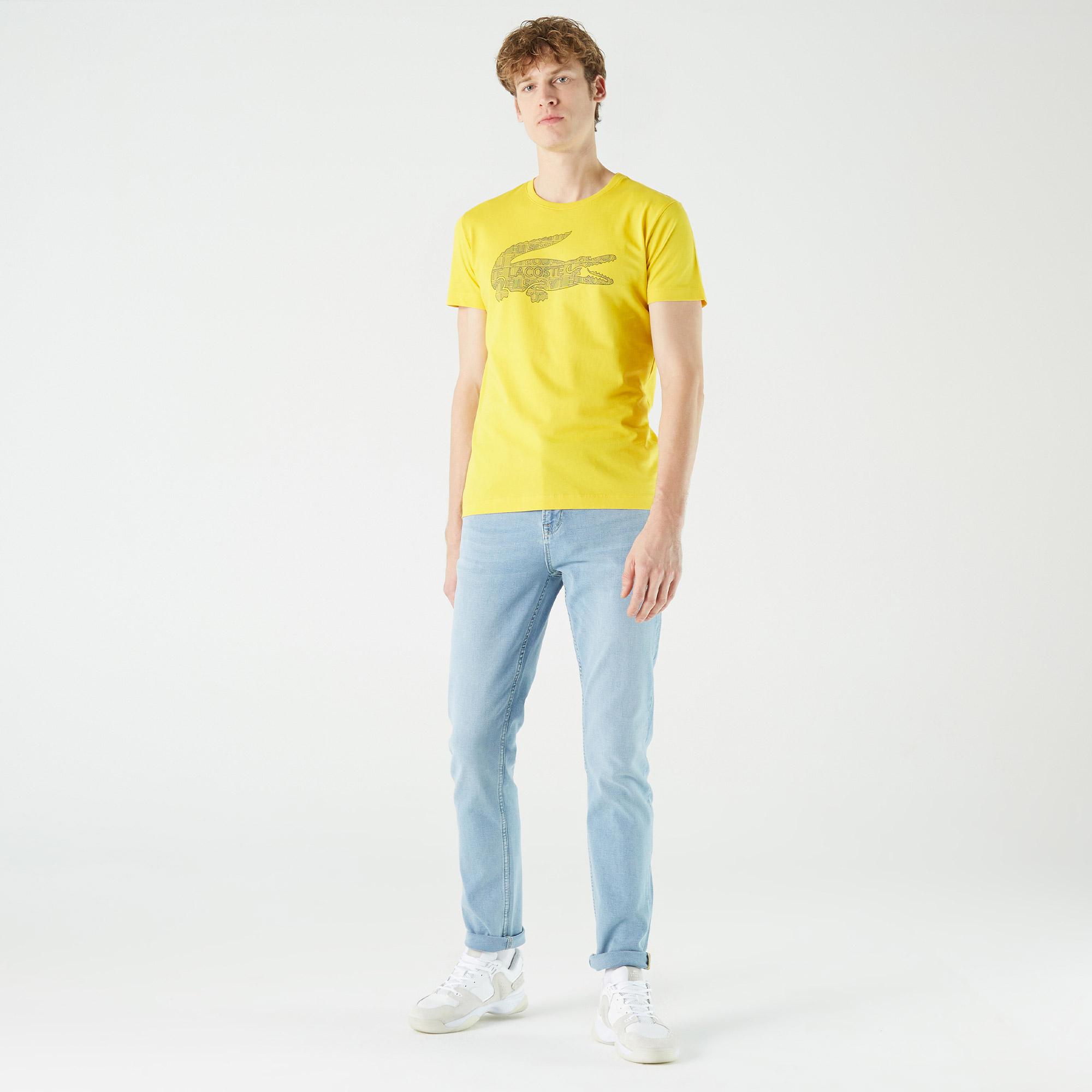 Lacoste Erkek Slim Fit Bisiklet Yaka Baskılı Sarı T-Shirt. 4