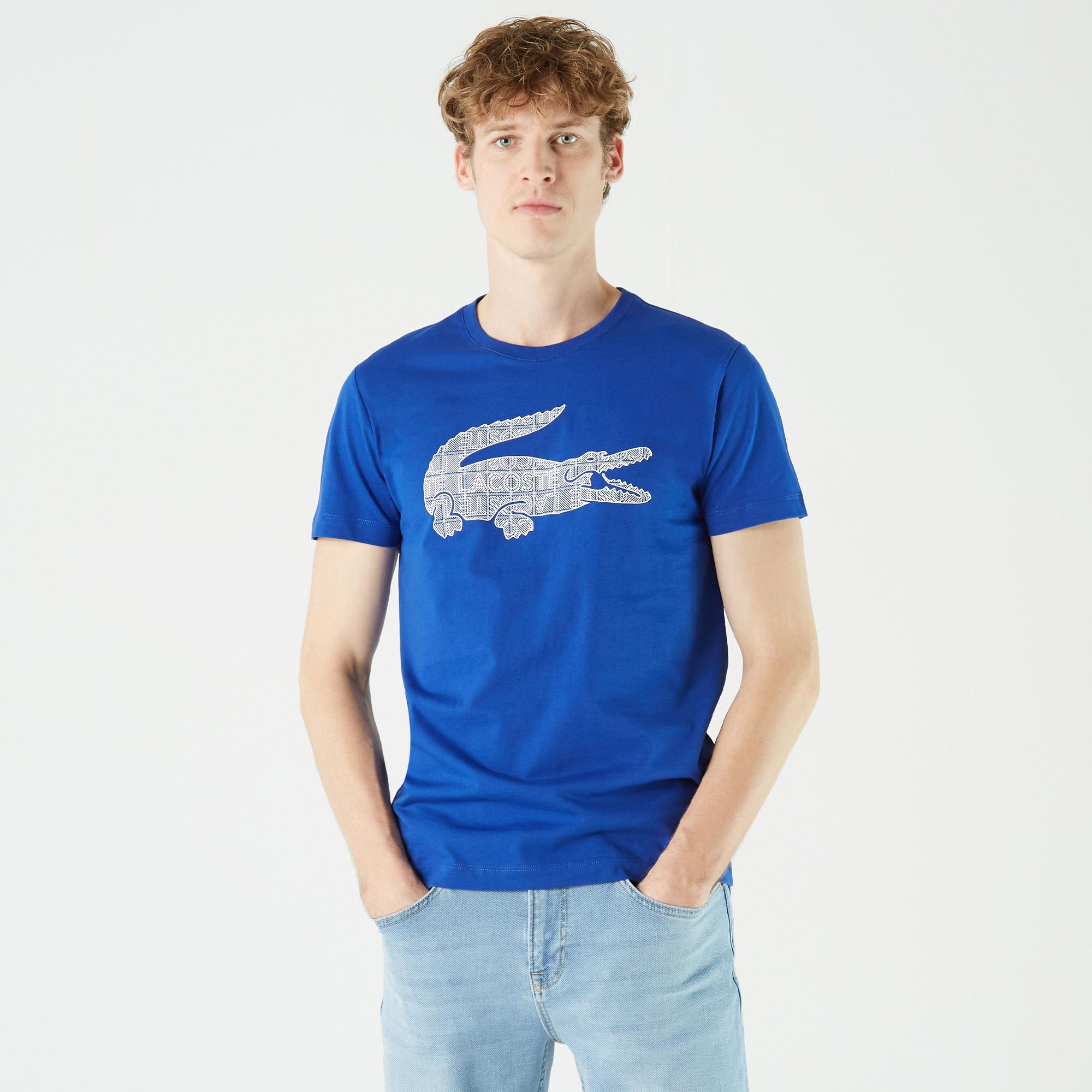 Lacoste Erkek Slim Fit Bisiklet Yaka Baskılı Mavi T-Shirt. 2