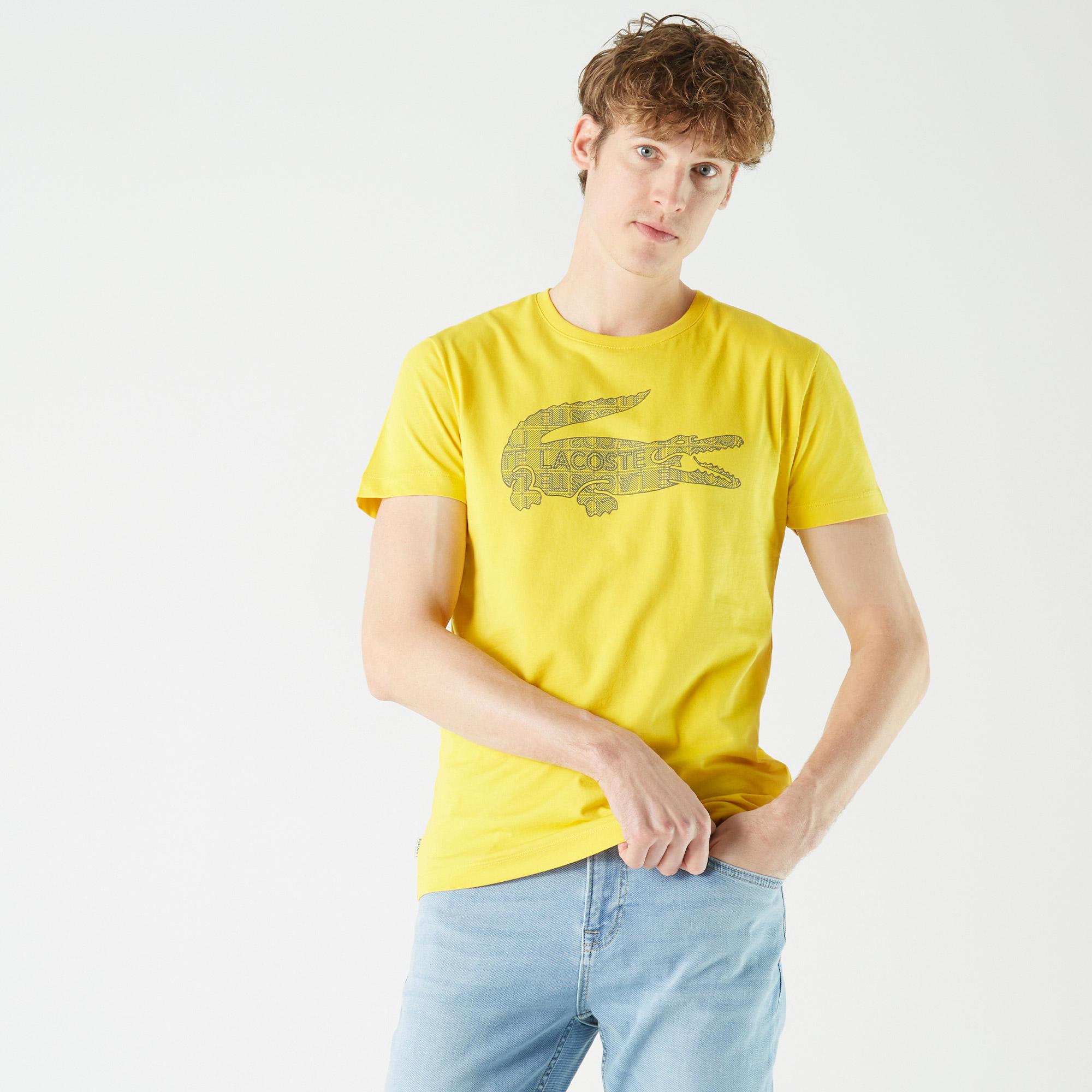 Lacoste Erkek Slim Fit Bisiklet Yaka Baskılı Sarı T-Shirt. 2