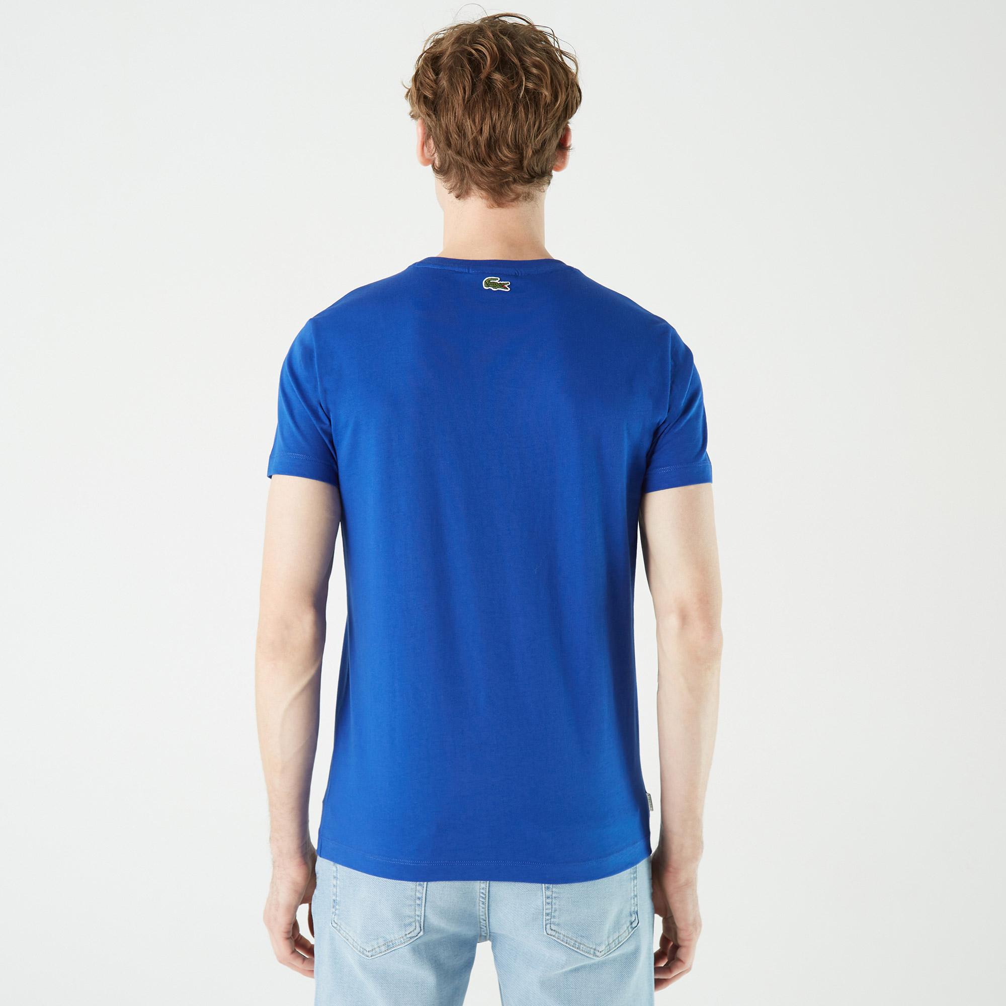 Lacoste Erkek Slim Fit Bisiklet Yaka Baskılı Mavi T-Shirt. 3