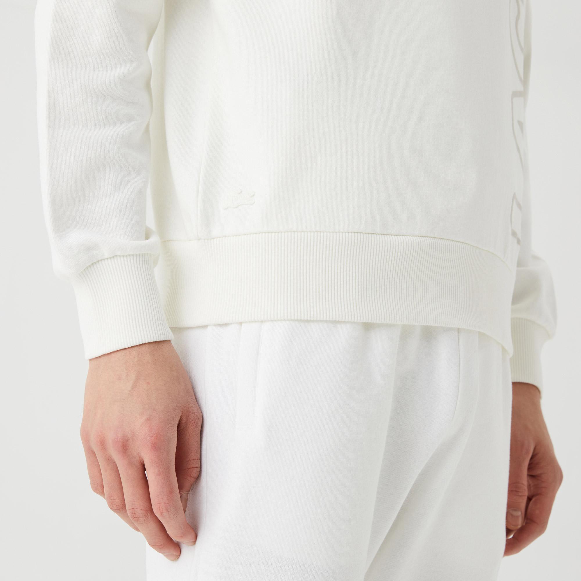 Lacoste Unisex Relaxed Fit Kapüşonlu Baskılı Beyaz Sweatshirt. 6