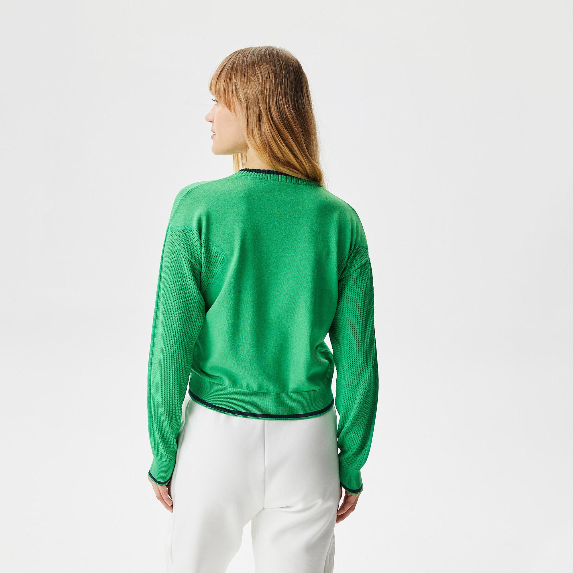Lacoste Kadın Regular Fit Gömlek Yaka Çizgili Yeşil Triko. 3