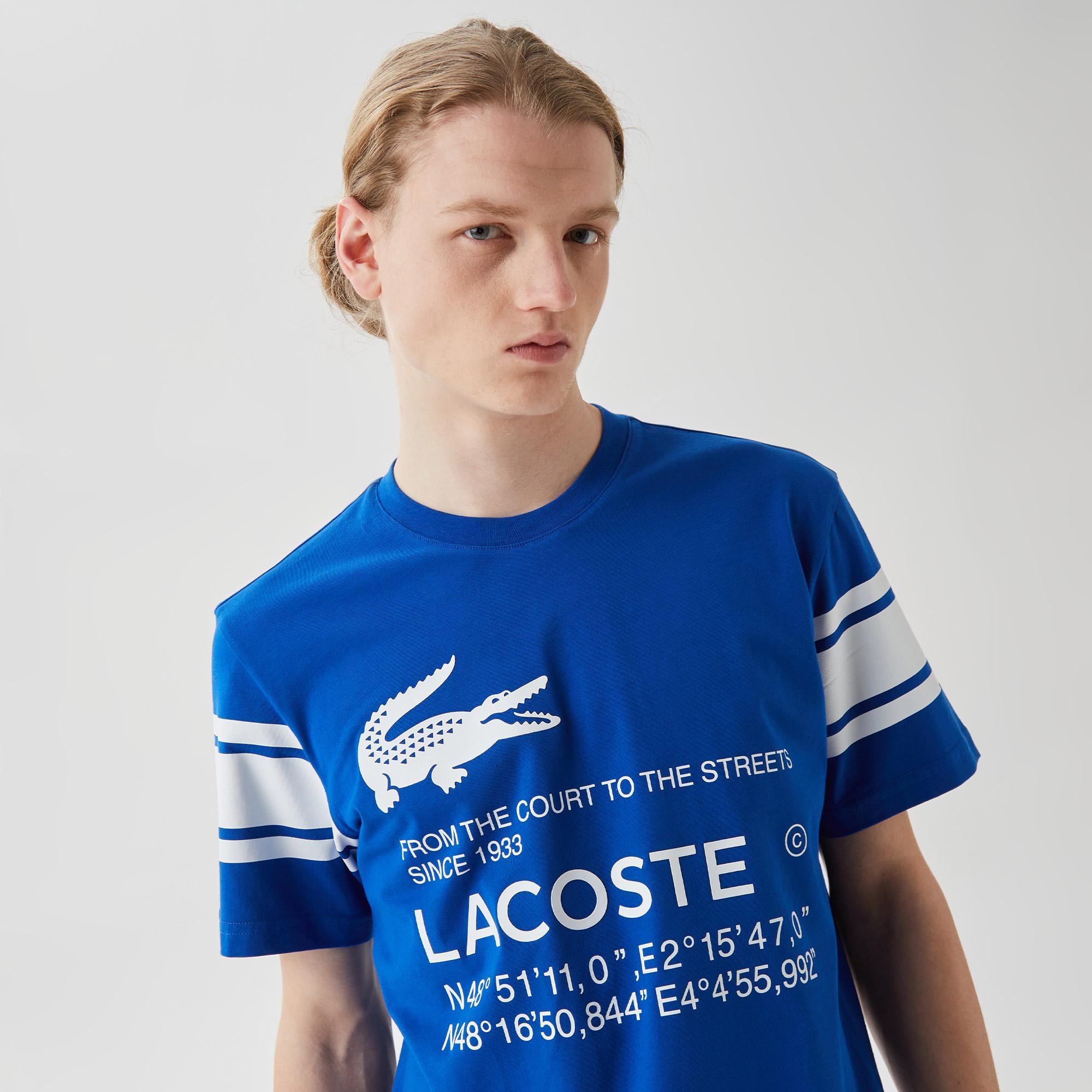 Lacoste Active Erkek Relaxed Fit Bisiklet Yaka Baskılı Mavi T-Shirt. 3