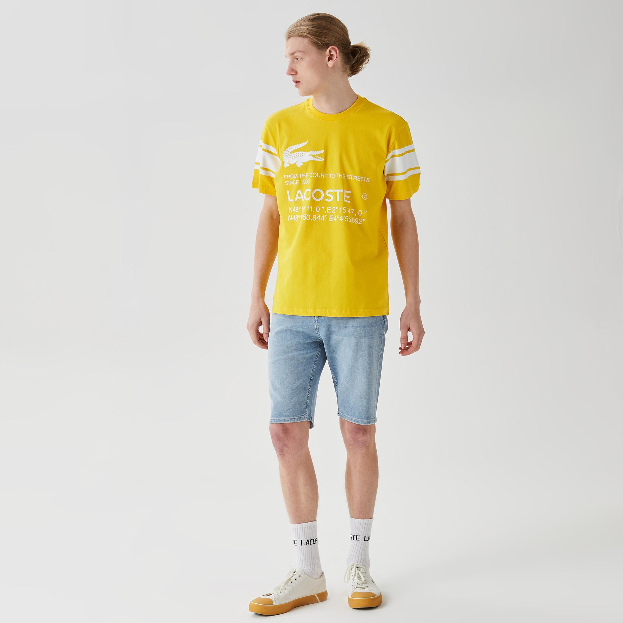 Lacoste Active Erkek Relaxed Fit Bisiklet Yaka Baskılı Sarı T-Shirt. 4