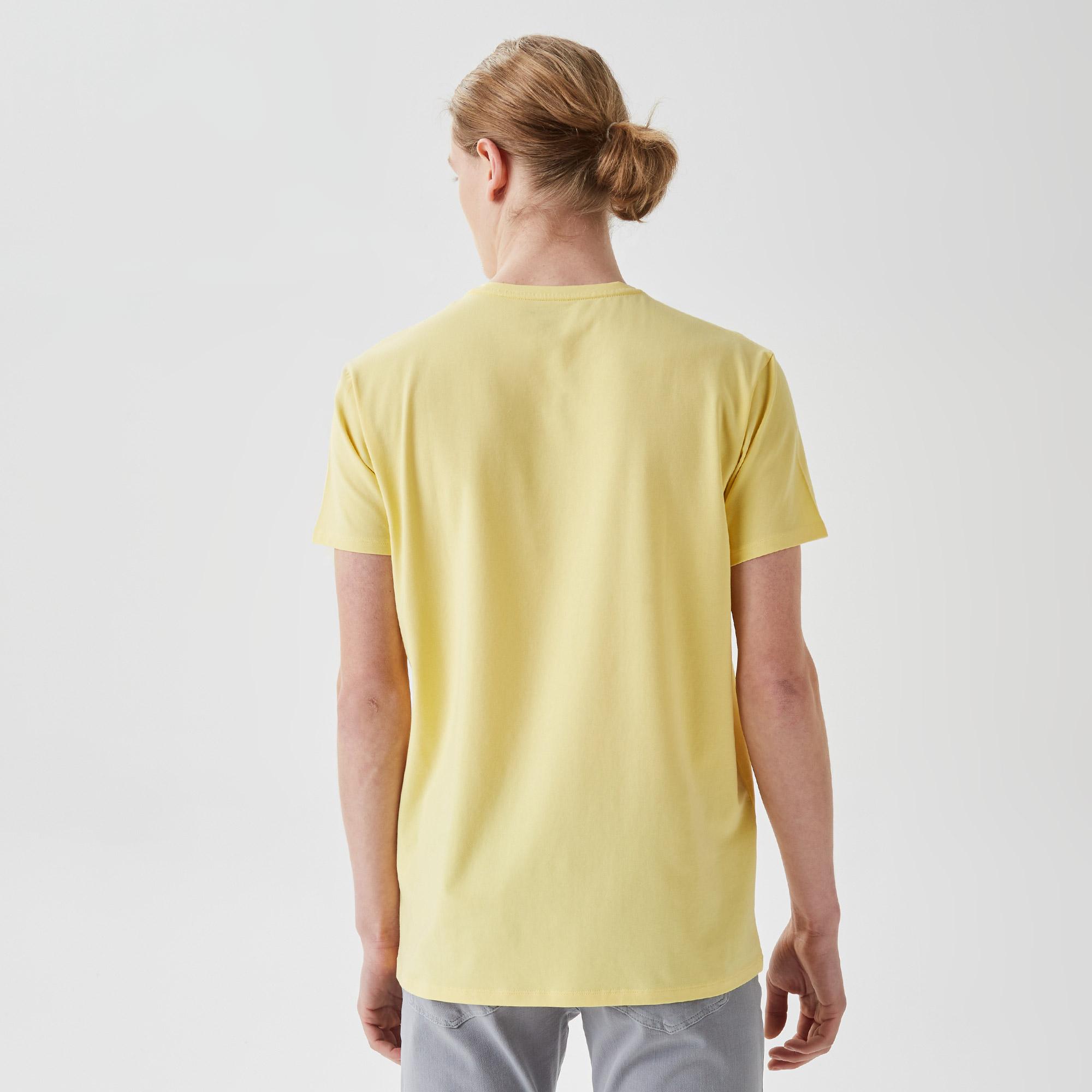 Lacoste Erkek Slim Fit Bisiklet Yaka Sarı T-Shirt. 3