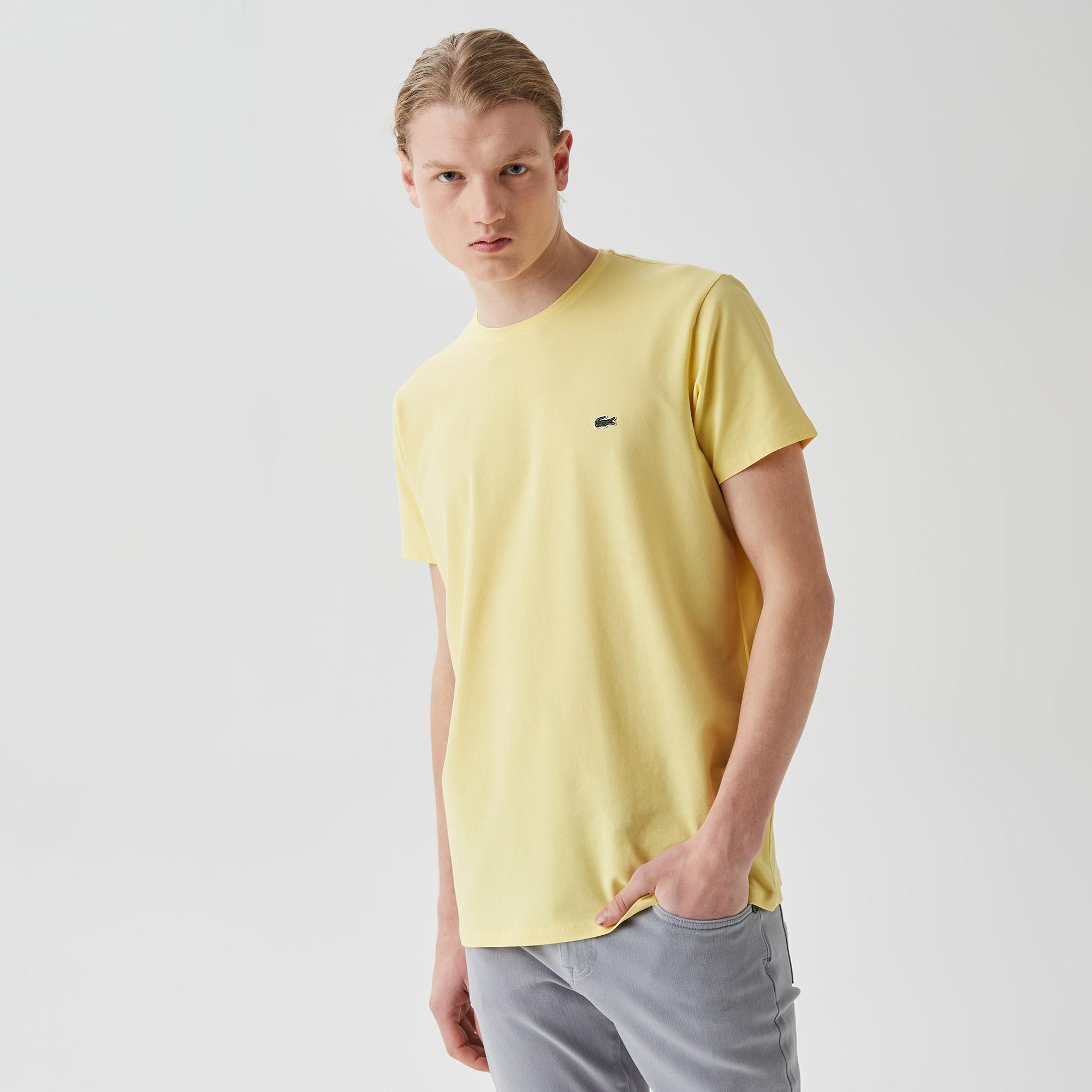 Lacoste Erkek Slim Fit Bisiklet Yaka Sarı T-Shirt. 2