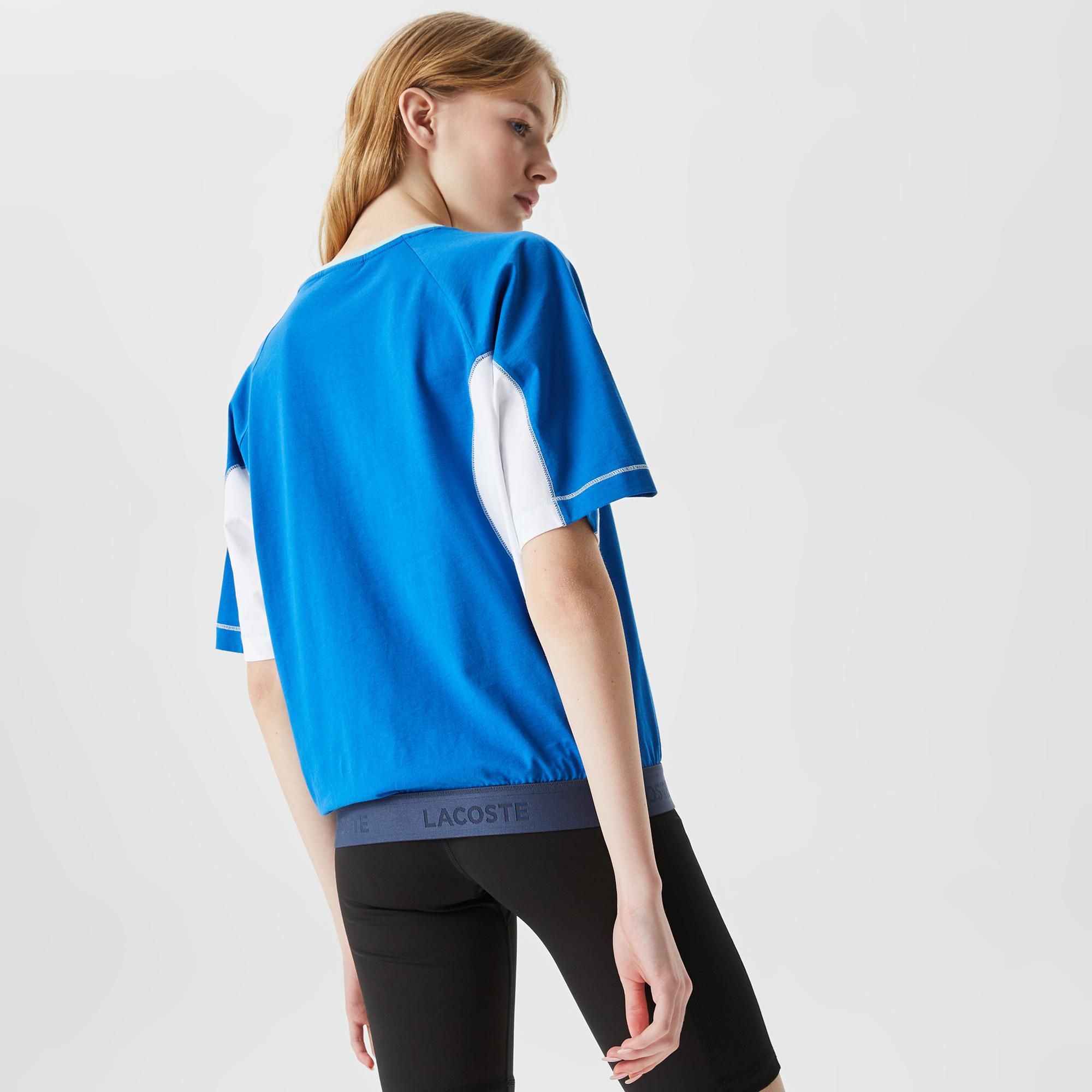 Lacoste Kadın Loose Fit Bisiklet Yaka Renk Bloklu Mavi T-Shirt. 3