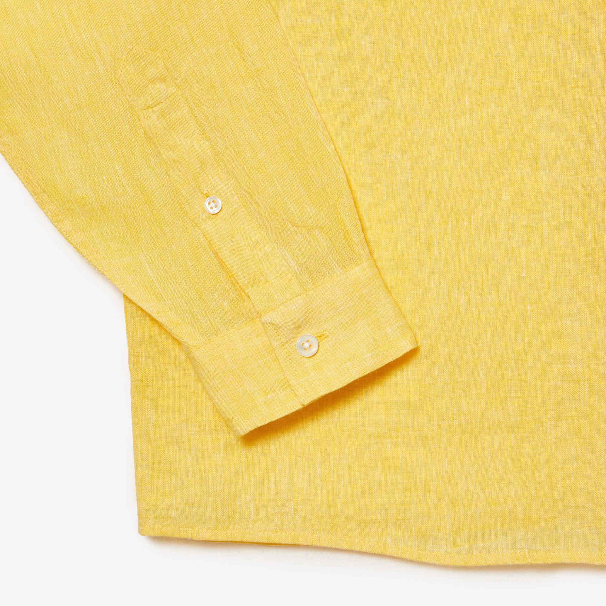 Lacoste Erkek Regular Fit Düğmeli Yaka Keten Sarı Gömlek. 8