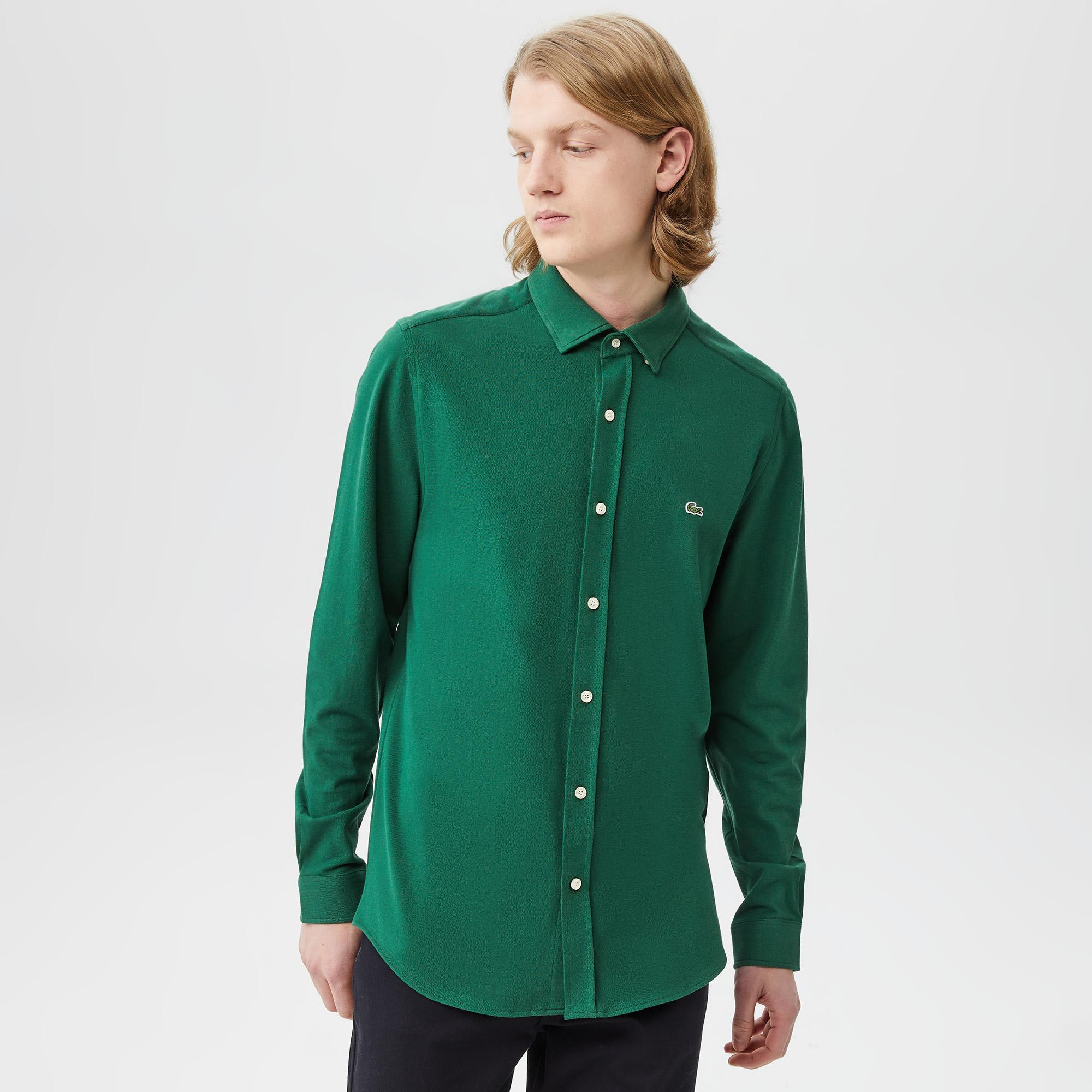 Lacoste Erkek Slim Fit Yeşil Gömlek. 6