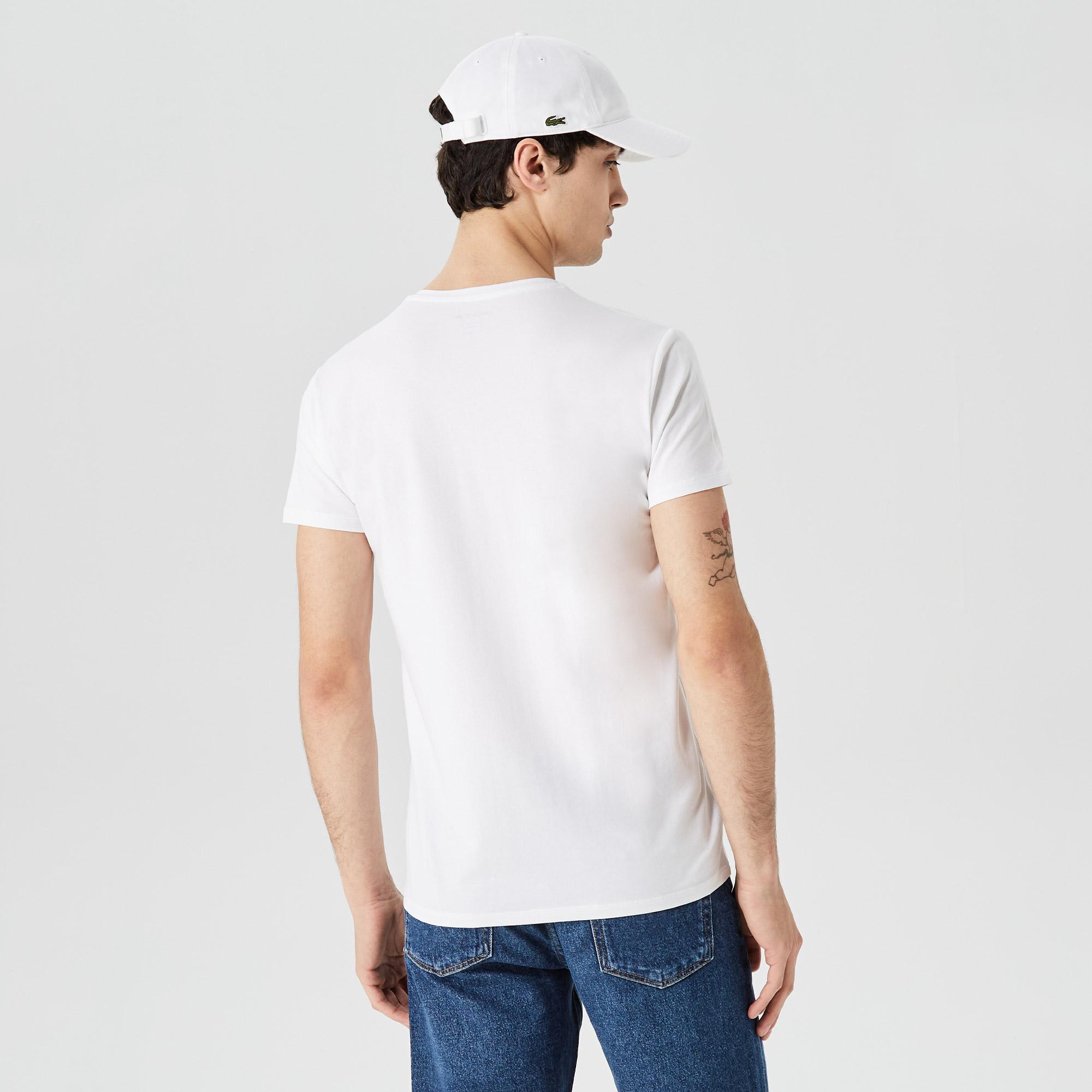 Lacoste Erkek Slim Fit V Yaka Beyaz T-Shirt. 3