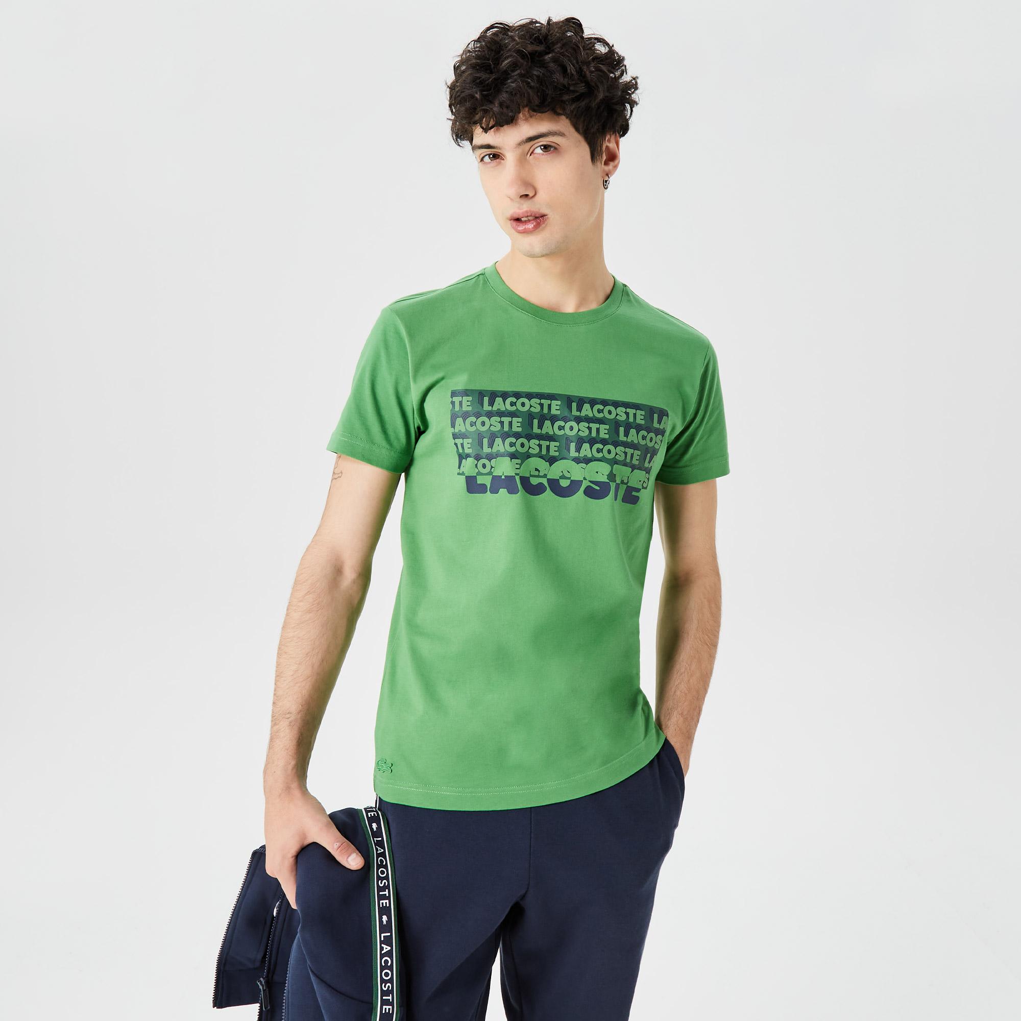 Lacoste Erkek Slim Fit Bisiklet Yaka Baskılı Yeşil T-Shirt. 2