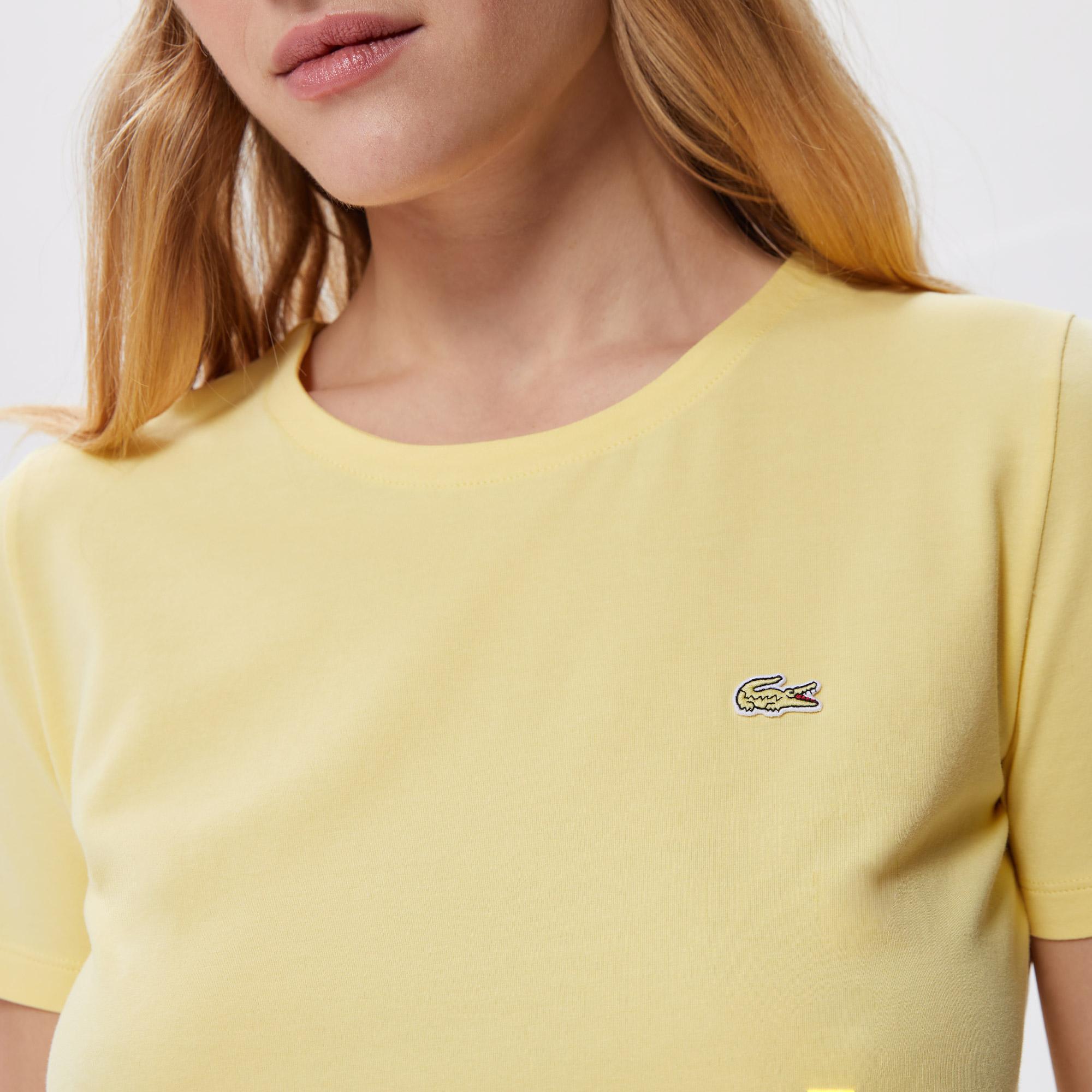 Lacoste Kadın Slim Fit Bisiklet Yaka Sarı T-Shirt. 6