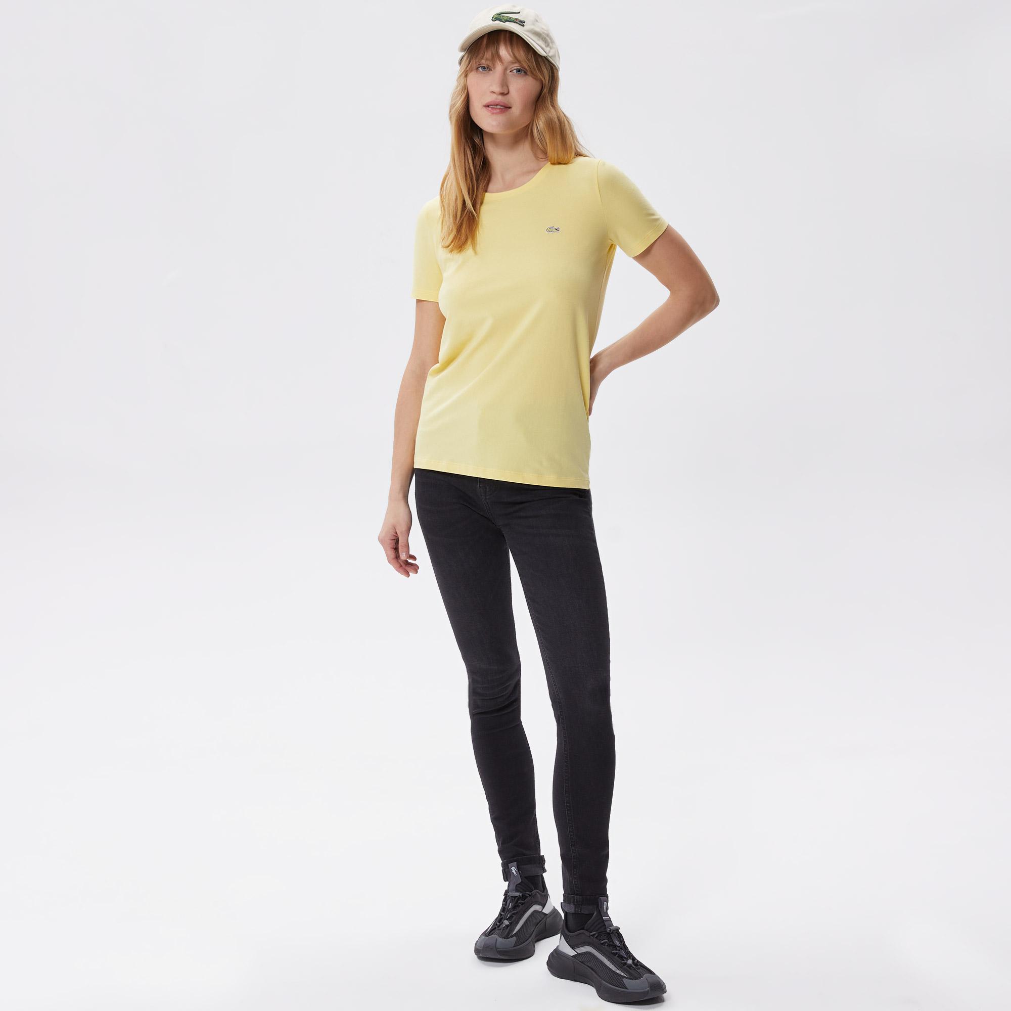 Lacoste Kadın Slim Fit Bisiklet Yaka Sarı T-Shirt. 4