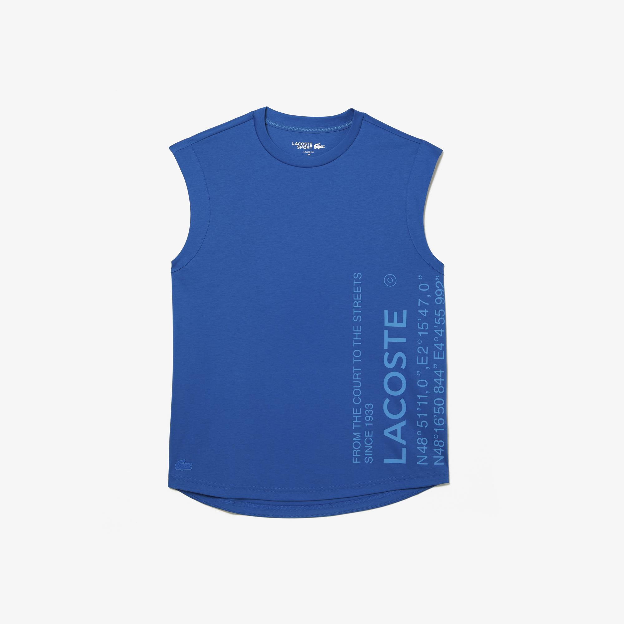 Lacoste Active Kadın Loose Fit Kolsuz Bisiklet Yaka Baskılı Koyu Mavi T-Shirt. 5